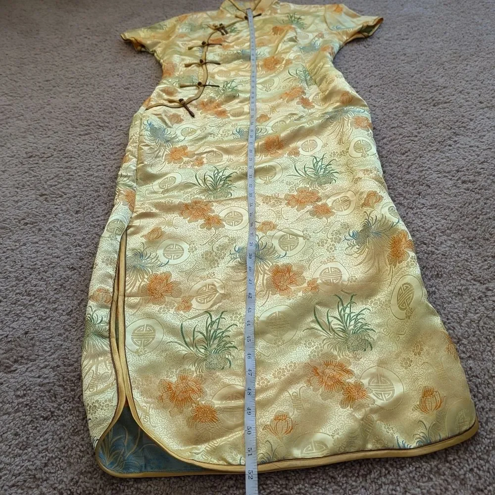 Visifushi XXXL Womens Gold Yellow Floral Chinese Cheongsam Maxi Dress Size 44